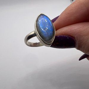 Labradorite Marque Ring Size 8.5 Sterling Silver